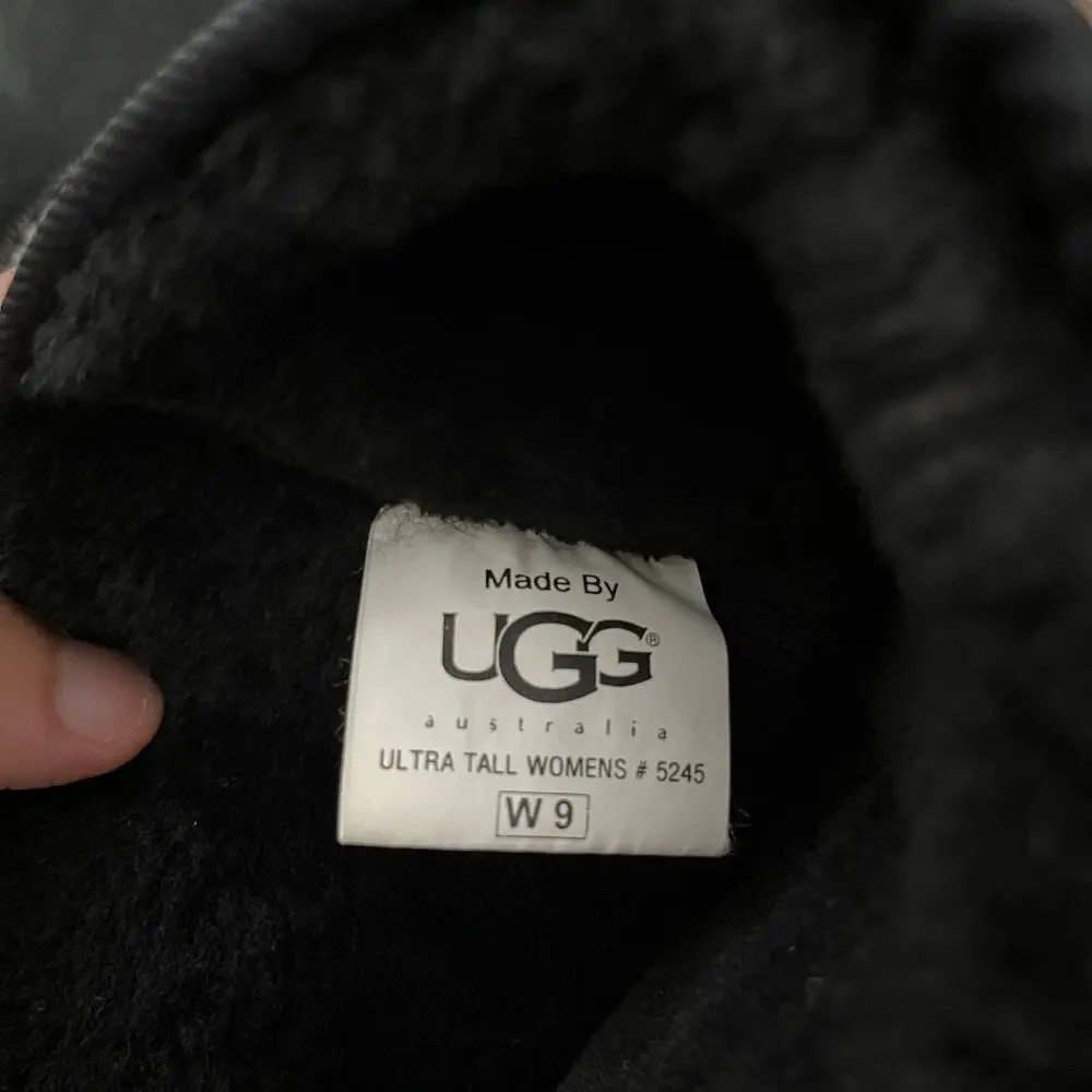 UGG Ultra Tall Revival Boots Black Sheepskin Wool Braid Back Women's 9 12